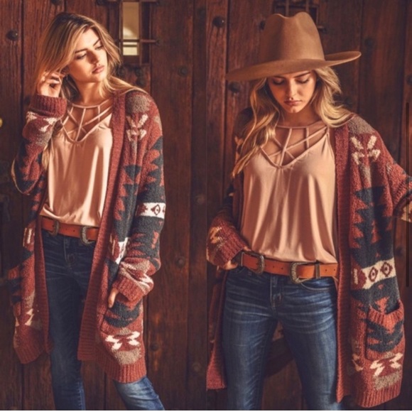 Sarrah Sweaters - Last 1 S New Oversized Super Soft Cozy Aztec Southwest Bohemian Sweater Cardigan
